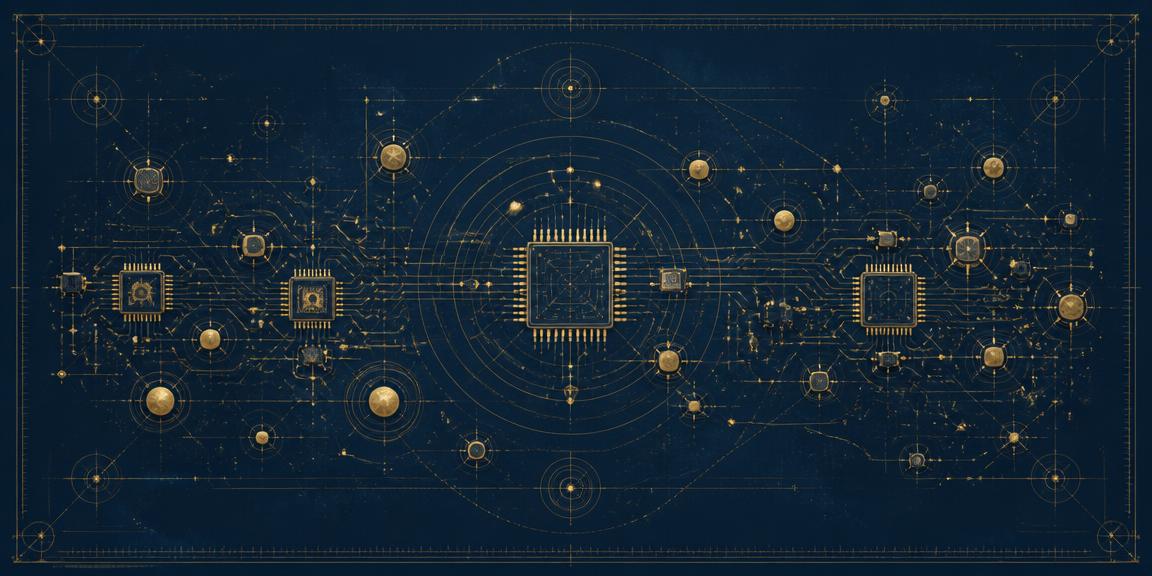 Circuit board drawn as a celestial constellation map